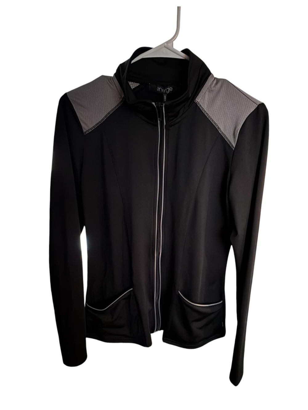 Energie Athletic Full Zip Jacket Black Gray Reflective Trim Size Large